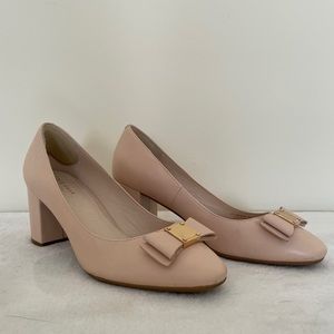 COLE HAAN Nude Block Heels with Bow